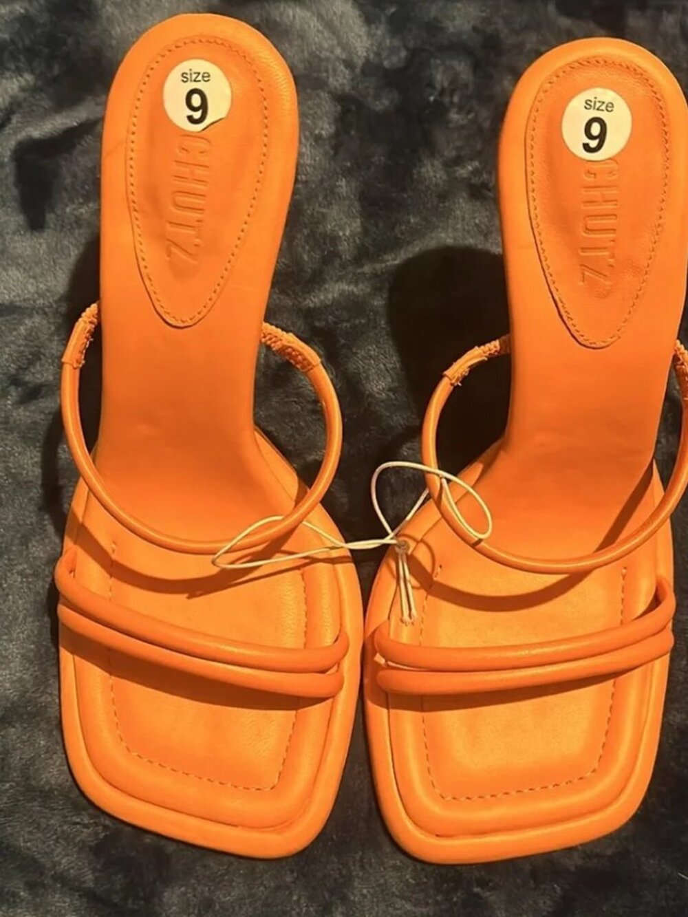 Schutz  Agatha Bright Tangerine Leather Sandal Size 9 Floor Model, Slight wear